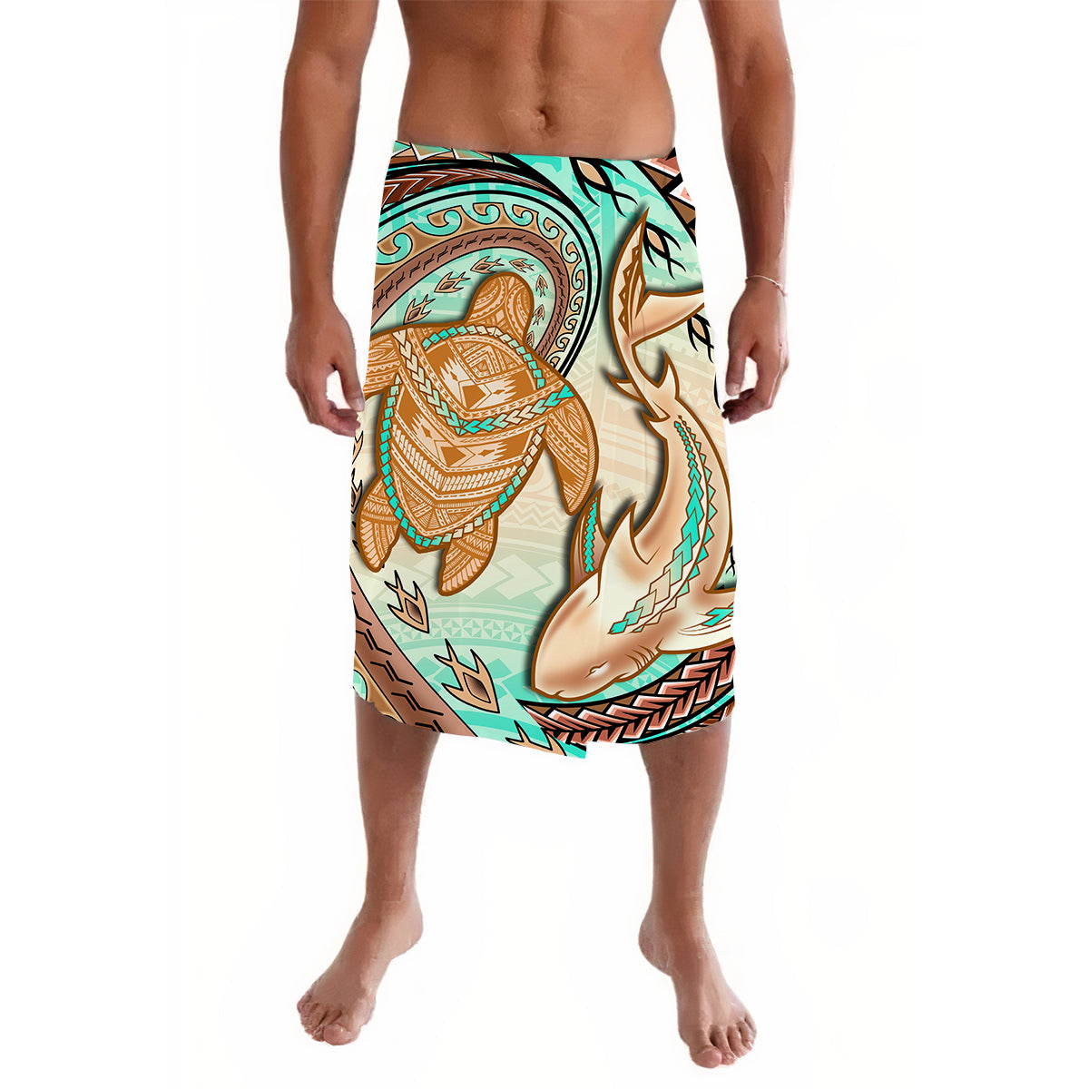 Hawaii Lavalava Polynesiann Shark And Sea Turtle Dreamy Turquoise Artsy LT14 Turquoise - Polynesian Pride