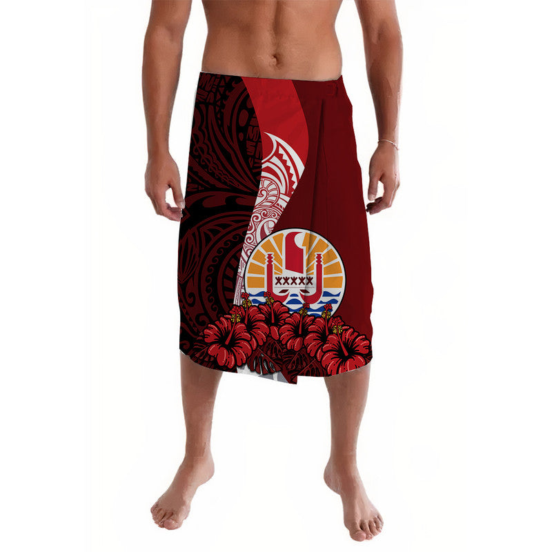 Tahiti Lavalava Polynesian Coat Of Arm With Hibiscus LT9 Red - Polynesian Pride