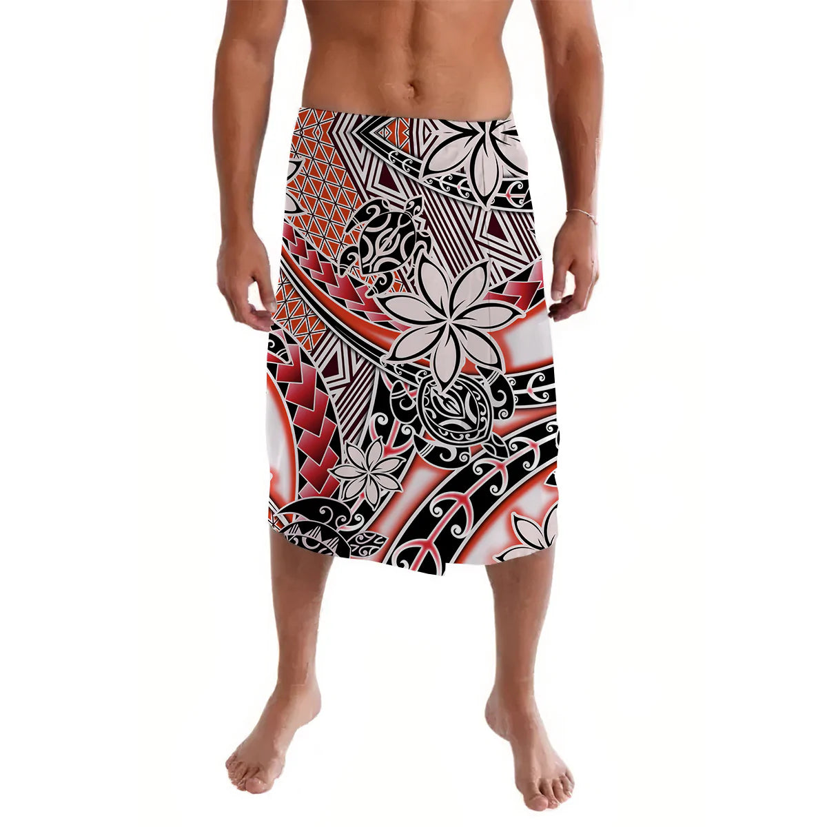 Hawaii Lavalava Tribal Plumeria With Polynesian Turtle Ver.03 LT14 Red - Polynesian Pride