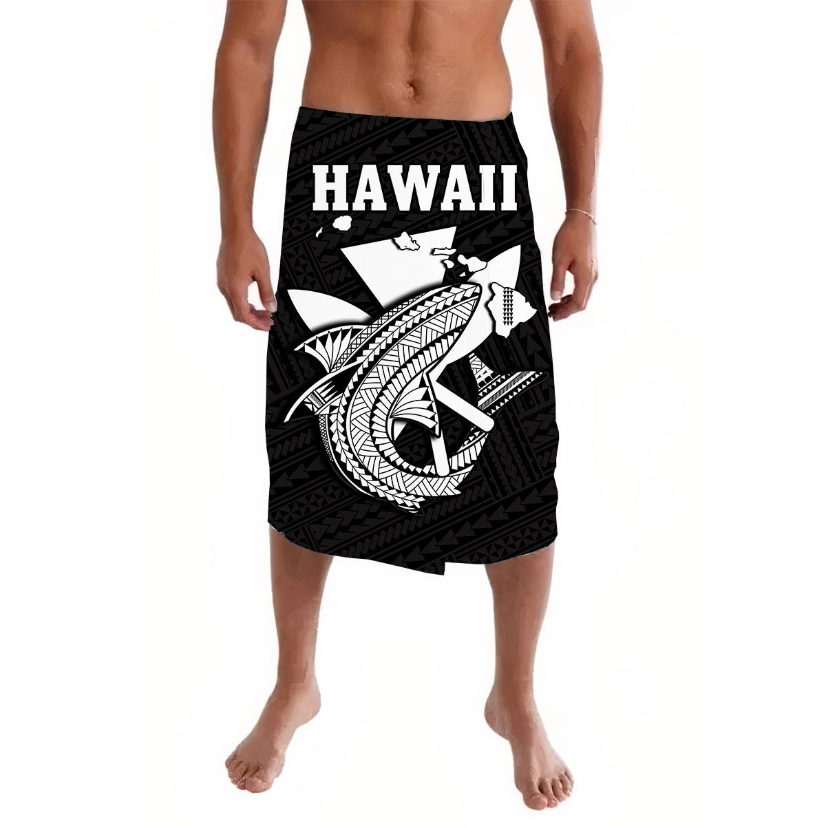 Hawaii Lavalava Kakau Kanaka Maoli Combine Polynesian Shark Ver.07 LT14 Black - Polynesian Pride