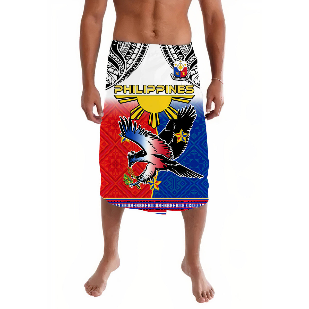 Philippines Lavalava Polynesian Filipino Pattern With Eagle LT14 White - Polynesian Pride