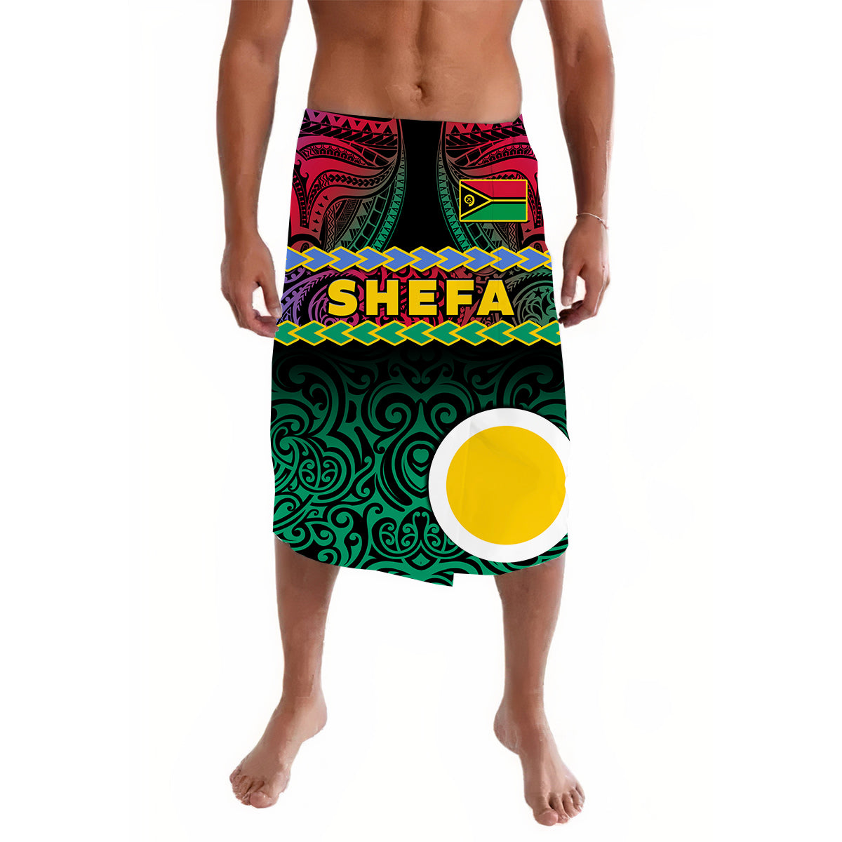 Shefa Province Lavalava Vanuatu Pig Tusk Polynesian Flag Style LT14 Black - Polynesian Pride