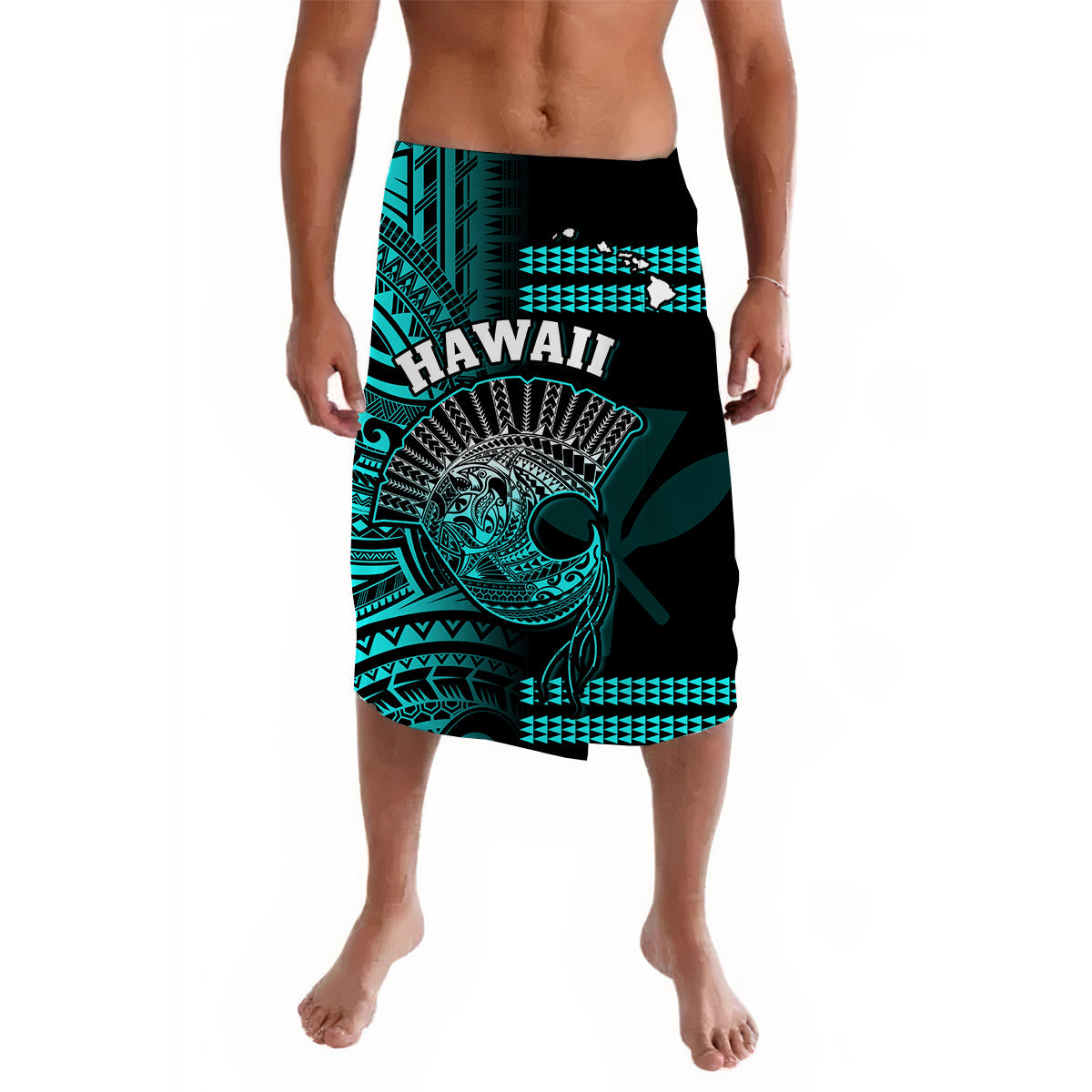 Hawaii Lavalava Kakau Warrior Helmet Gradient Turquoise Polynesian LT14 Turquoise - Polynesian Pride