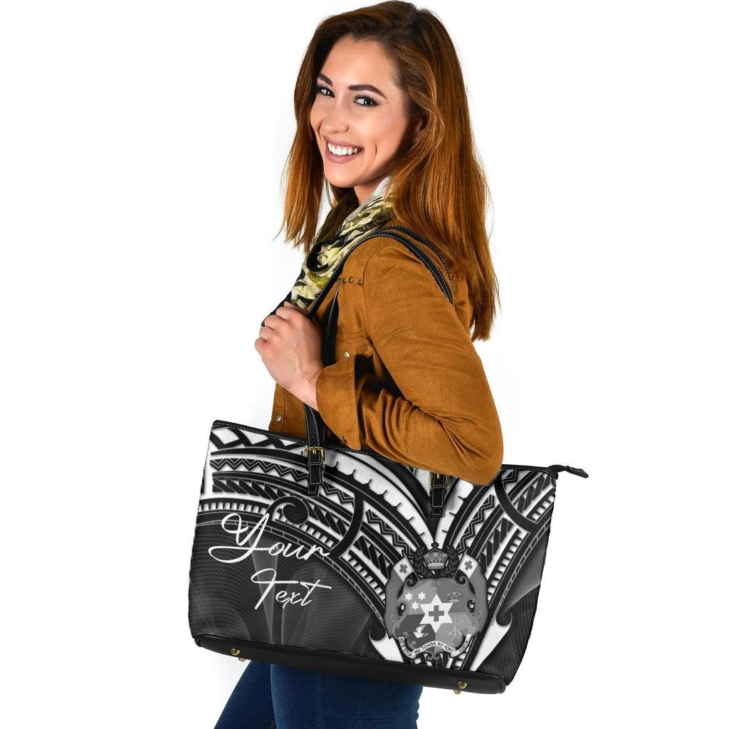 Tonga Custom Personalised Leather Tote - Cross Style Black - Polynesian Pride