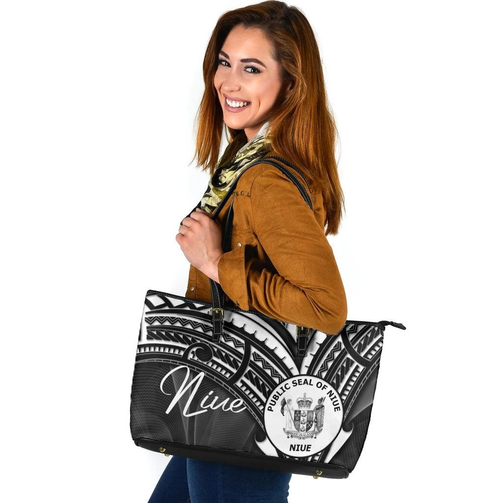 Niue Leather Tote - Cross Style Black - Polynesian Pride