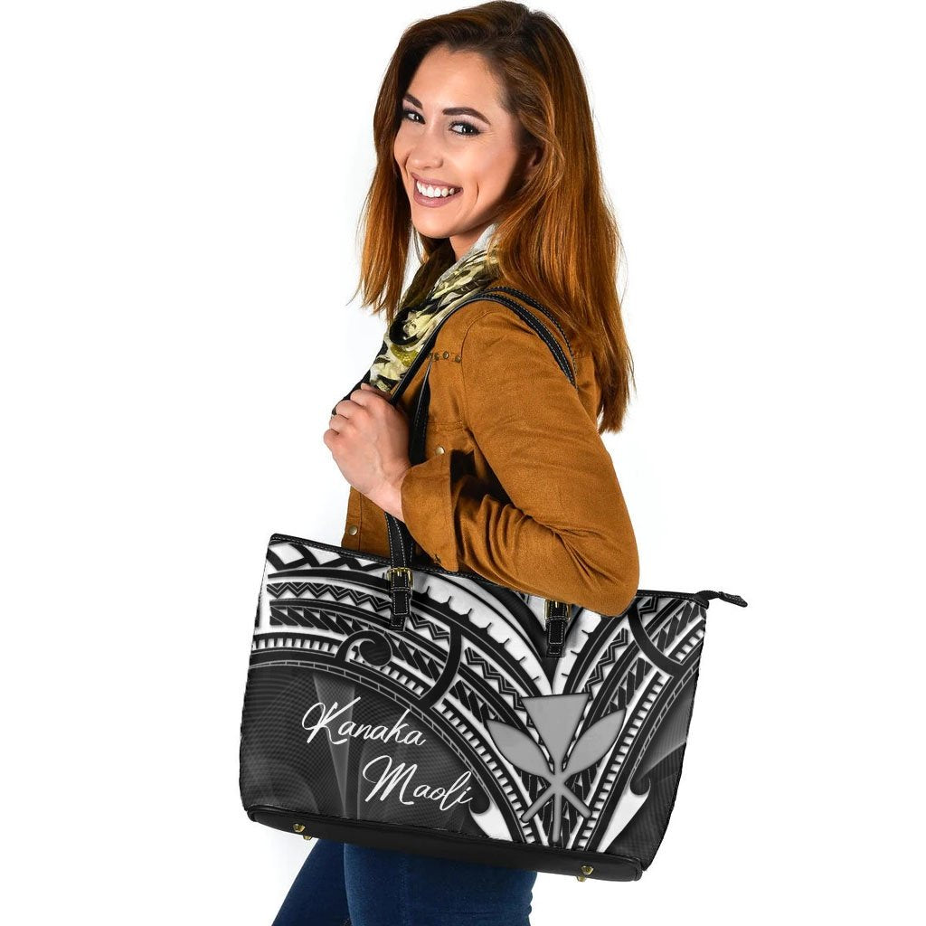 Hawaii Kanaka Maoli Leather Tote - Cross Style Black - Polynesian Pride