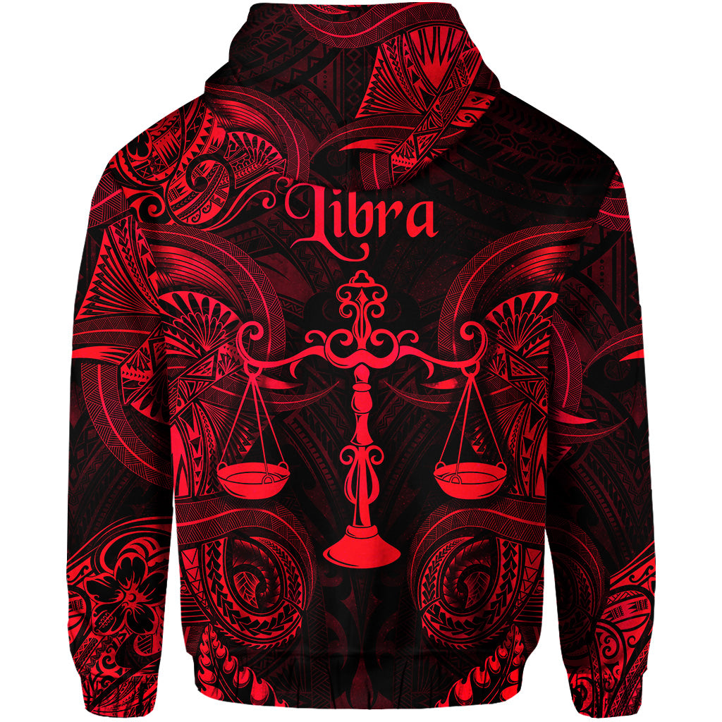 Libra Zodiac Polynesian Zip Hoodie Unique Style Red LT8 - Polynesian Pride