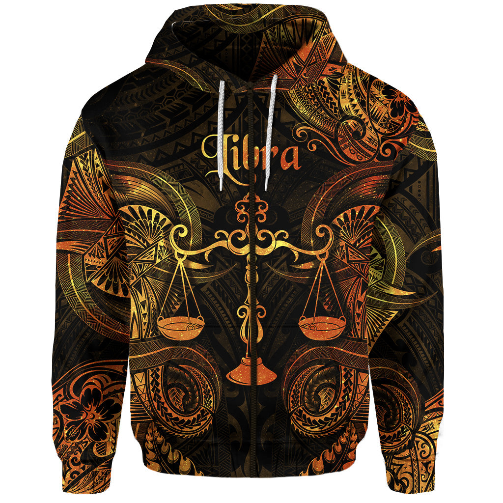 Libra Zodiac Polynesian Zip Hoodie Unique Style Gold LT8 Unisex Gold - Polynesian Pride