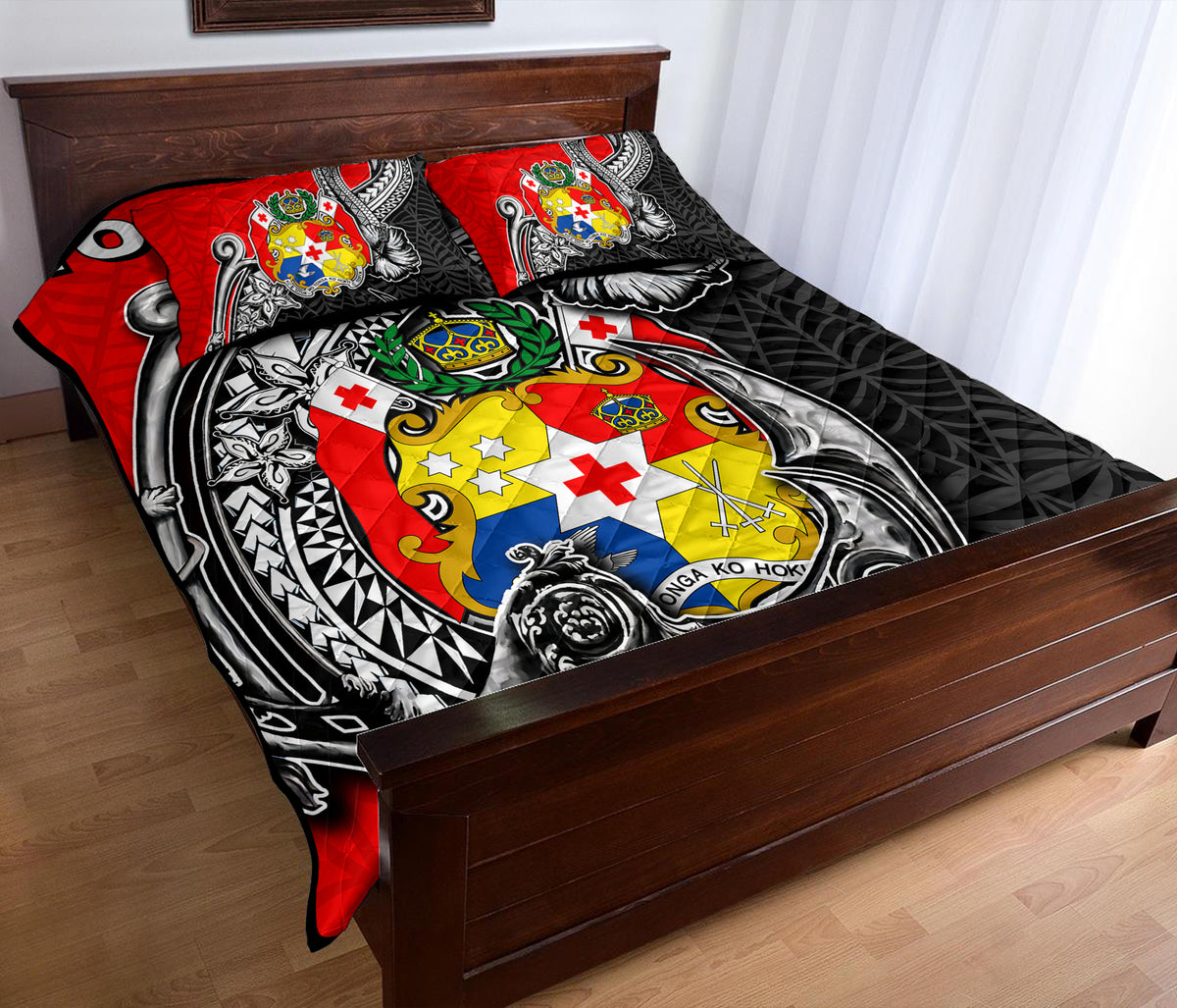 Tonga Hook Tattoo Quilt Bed Set Black LT6 - Polynesian Pride