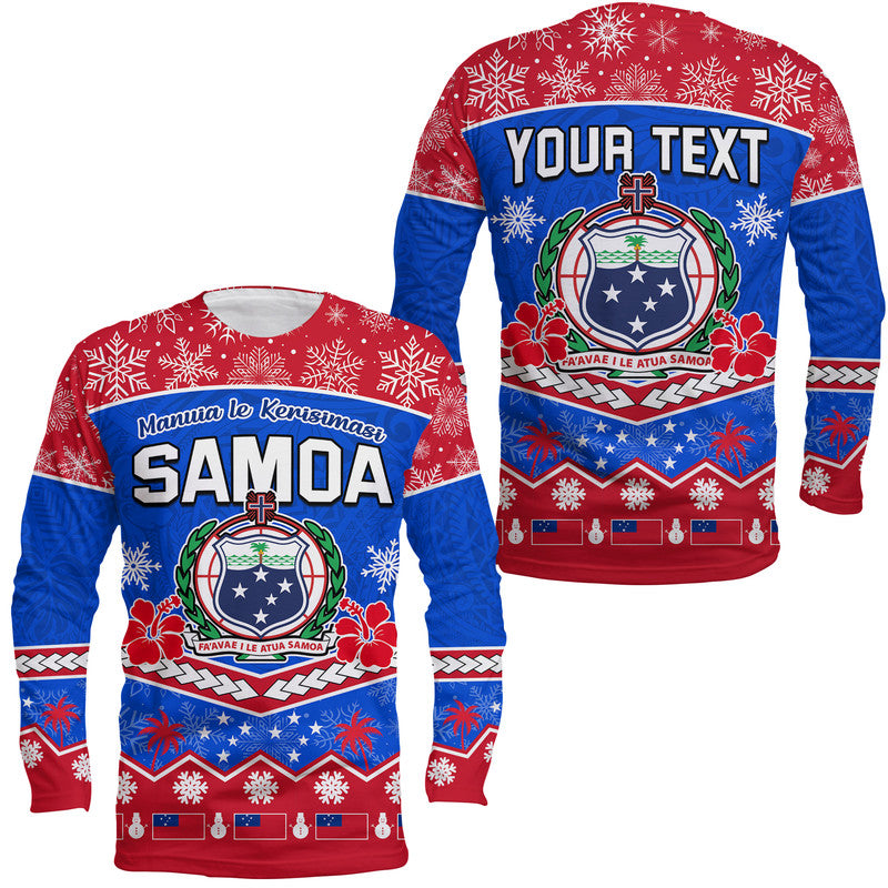 (Custom Personalised) Samoa Tribal Polynesian Christmas Vibe Long Sleeve Shirt LT9 Unisex Blue - Polynesian Pride