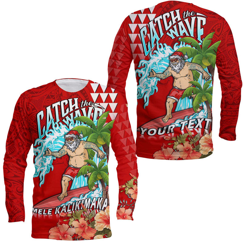 (Custom Personalised) Hawaii Mele Kalikimaka Long Sleeve Shirt Santa Claus Surfing Xmas Time LT9 Unisex Red - Polynesian Pride