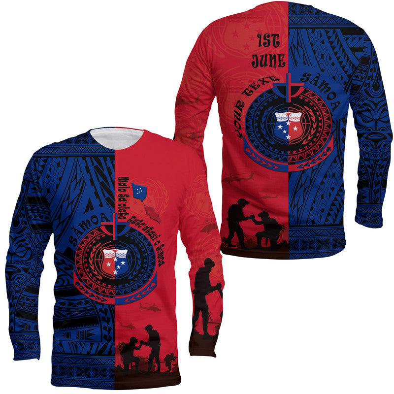 (Custom Personalised) Samoa Independence Day Long Sleeve Shirt Military Polynesian Pattern LT9 Unisex Blue - Red - Polynesian Pride