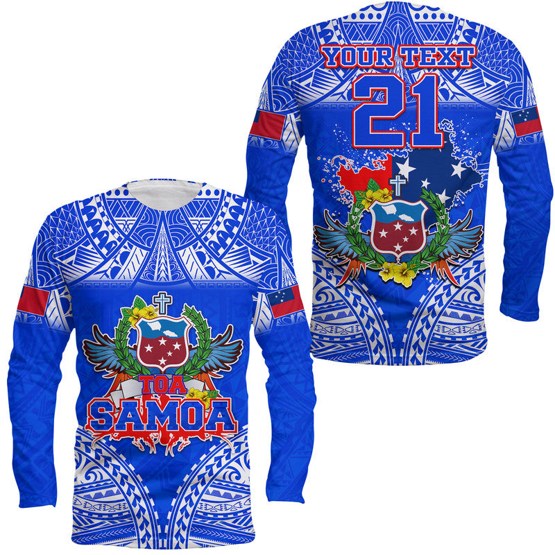 (Custom Personalised) Toa Samoa Polynesian Rugby Long Sleeve Shirt Samoan Flag Blue Color LT9 Unisex Blue - Polynesian Pride