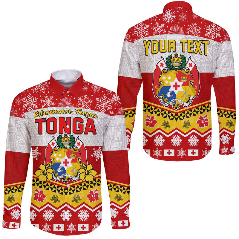 (Custom Personalised) Tonga Christmas Kilisimasi Fiefia Coat Of Arms Hawaii Long Sleeve Button Shirt LT9 Unisex Red - Polynesian Pride