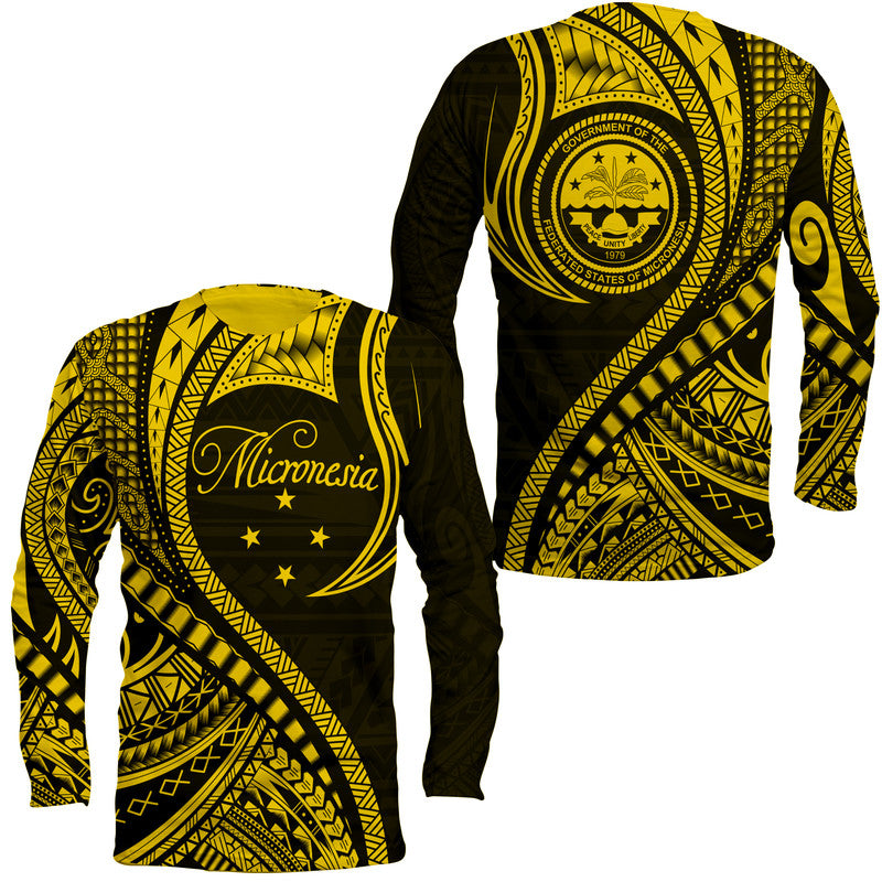 Federated States of Micronesia Long Sleeve Shirt Gold Polynesian Wave Style LT9 Unisex Gold - Polynesian Pride