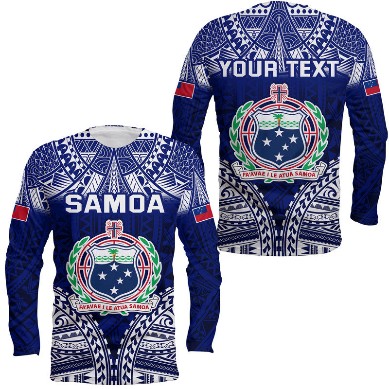 (Custom Personalised) Samoa Coat Of Arms Long Sleeve Shirt Polynesian Pattern LT9 Unisex Blue - Polynesian Pride