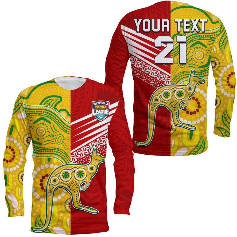 (Custom Personalised) Australia Kangaroos and Mate Maa Tonga Long Sleeve Shirt LT9 Unisex Red - Polynesian Pride