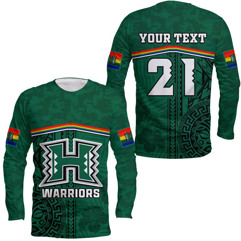 (Custom Personalised) Hawaii Warriors Football Long Sleeve Shirt Polynesian Palm and Hibiscus LT9 Unisex Green - Polynesian Pride