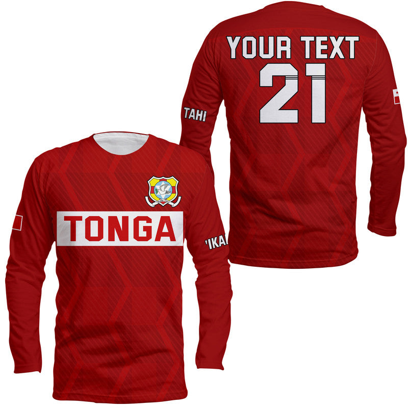 (Custom Text And Number) Tonga Rugby Sevens Long Sleeve Shirt Sporty Style LT9 Unisex Red - Polynesian Pride