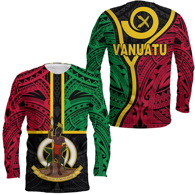 (Custom Personalised) Vanuatu Long Sleeve Shirt Tribal Vanuatu Coat Of Arms Flag Style LT9 Unisex Black - Polynesian Pride