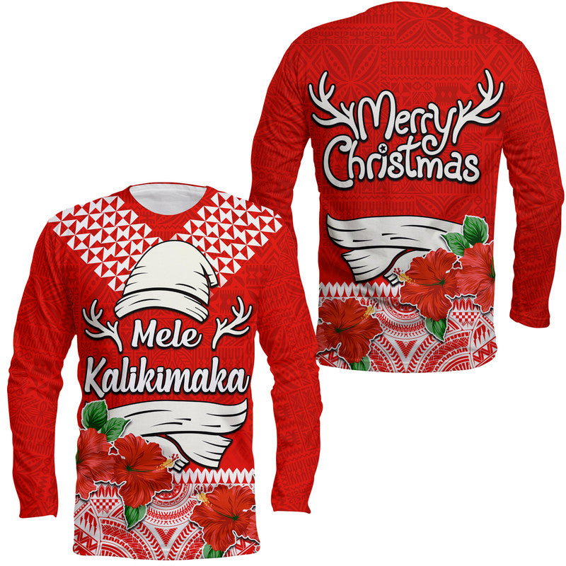 Hawaii Hibiscus Flower Mele Kalikimaka Long Sleeve Shirt LT9 Unisex Red - Polynesian Pride