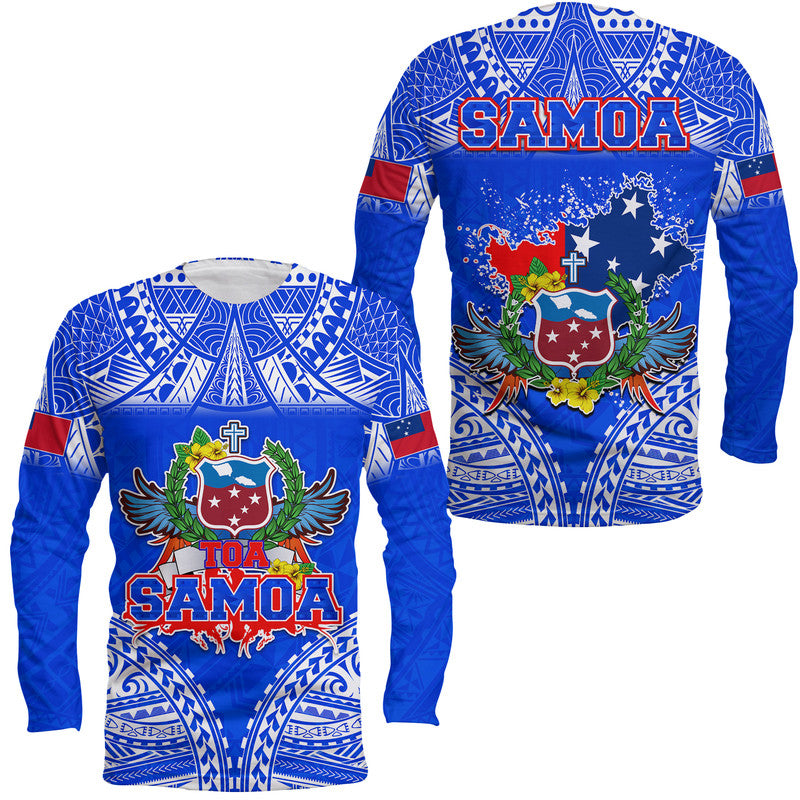 Toa Samoa Polynesian Rugby Long Sleeve Shirt Samoan Flag Blue Color LT9 Unisex Blue - Polynesian Pride