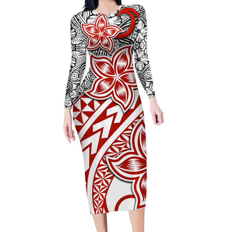 Traditional Polynesian Tribal Tattoo Retro Long Sleeves Dress Red LT9 - Polynesian Pride