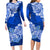 Polynesian Samoa Floral Tribal Long Sleeve Dress LT9 Polyester/spandex Blue - Polynesian Pride