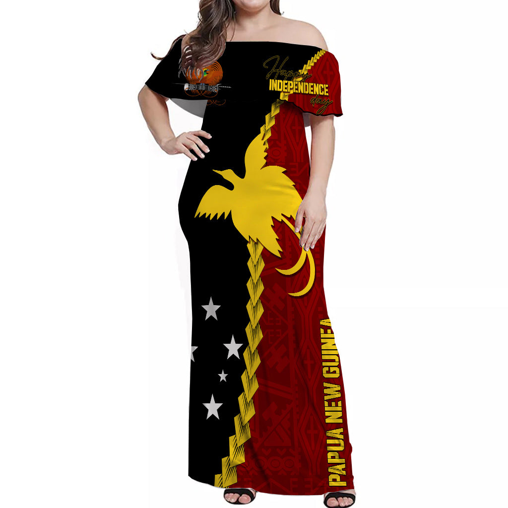 Papua New Guinea Off Shoulder Long Dress 49th Independence Anniversary - Motu Revareva LT7 Women Red - Polynesian Pride