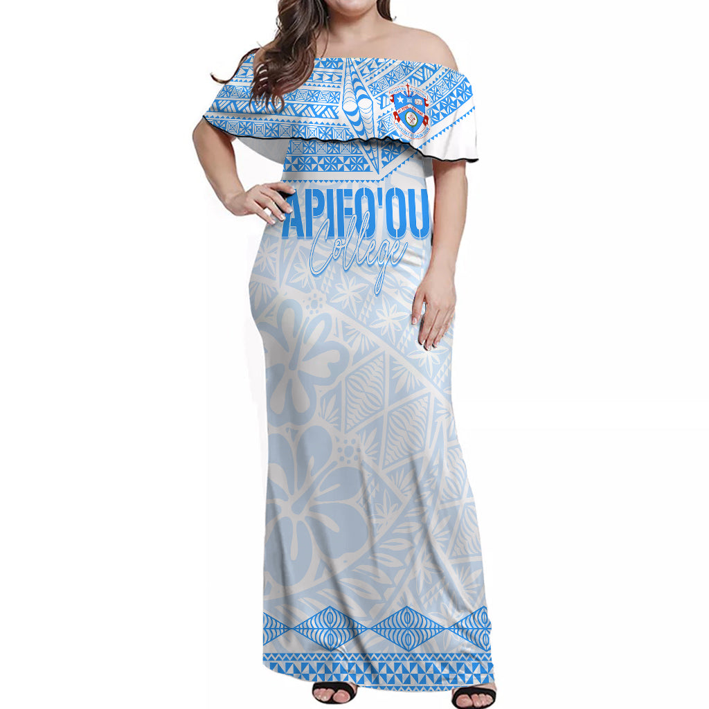 Personalised Tonga Apifo'ou College Off Shoulder Long Dress Viva AFC - White LT7 Women White - Polynesian Pride