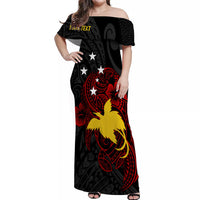 Personalised Papua New Guinea 49th Independence Off Shoulder Long Dress Tribal Turtle LT7 Women Black - Polynesian Pride