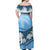 Fiji Day Off Shoulder Long Dress Flying Fijians Masi Kesa Style - Turquoise LT7 - Polynesian Pride