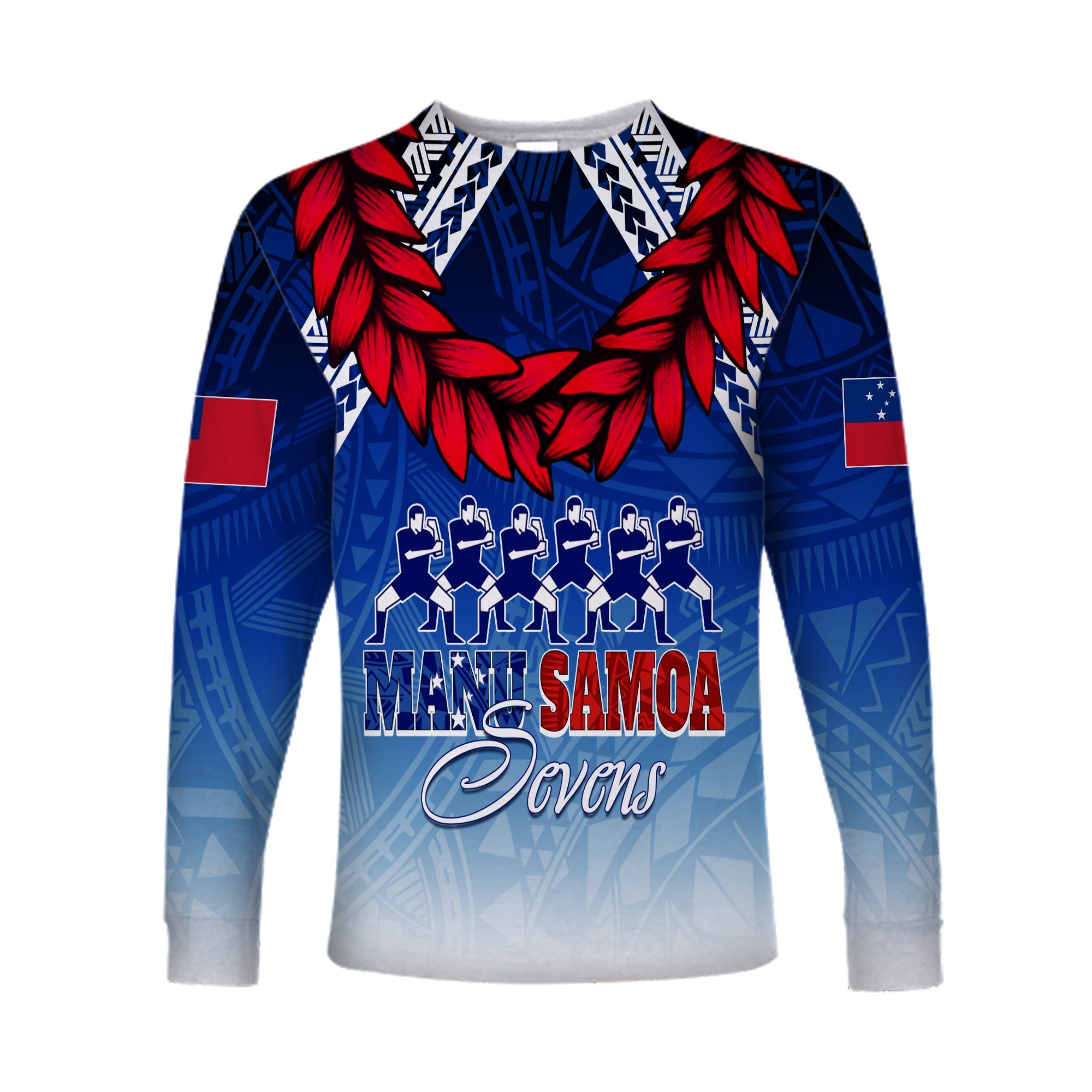 Personalised Samoa Sevens Long Sleeves Shirt Manu Siva Tau With Ula Fala LT7 Unisex Blue - Polynesian Pride