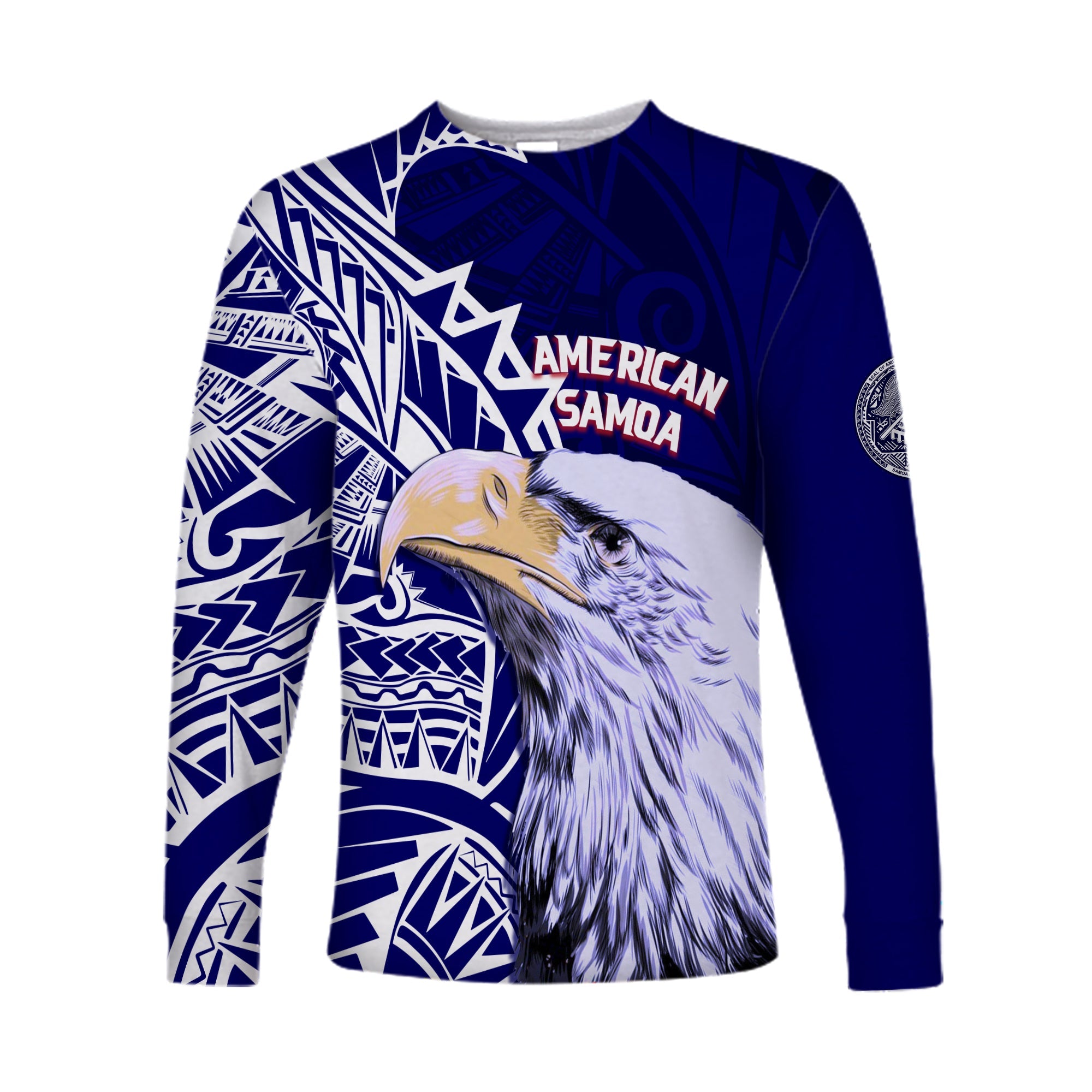 American Samoa Personalised Long Sleeves Shirt Bald Eagle LT7 Unisex Blue - Polynesian Pride