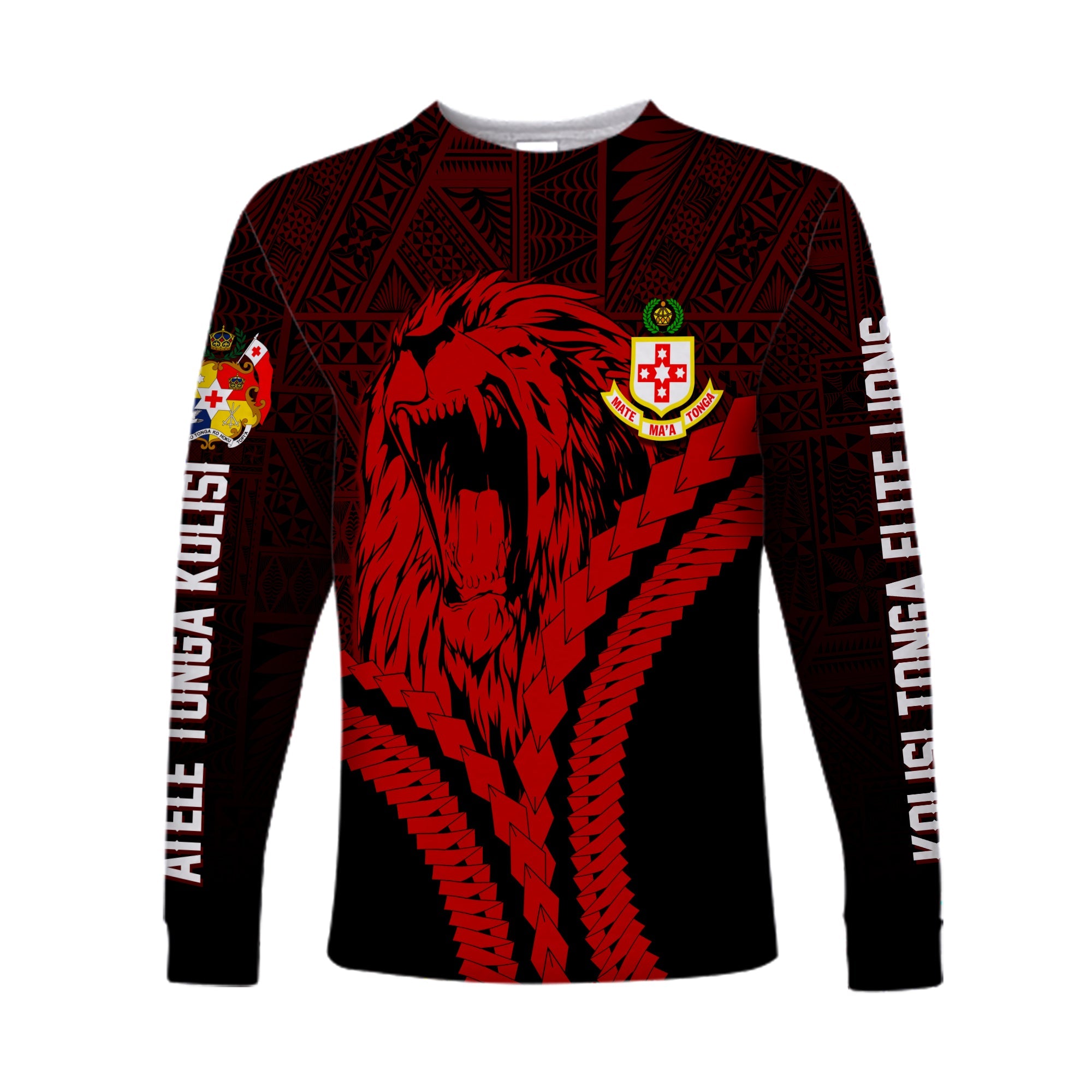 Kolisi Tonga 'Atele Personalised Long Sleeves Shirt Roaring Lion LT7 Unisex Black - Polynesian Pride