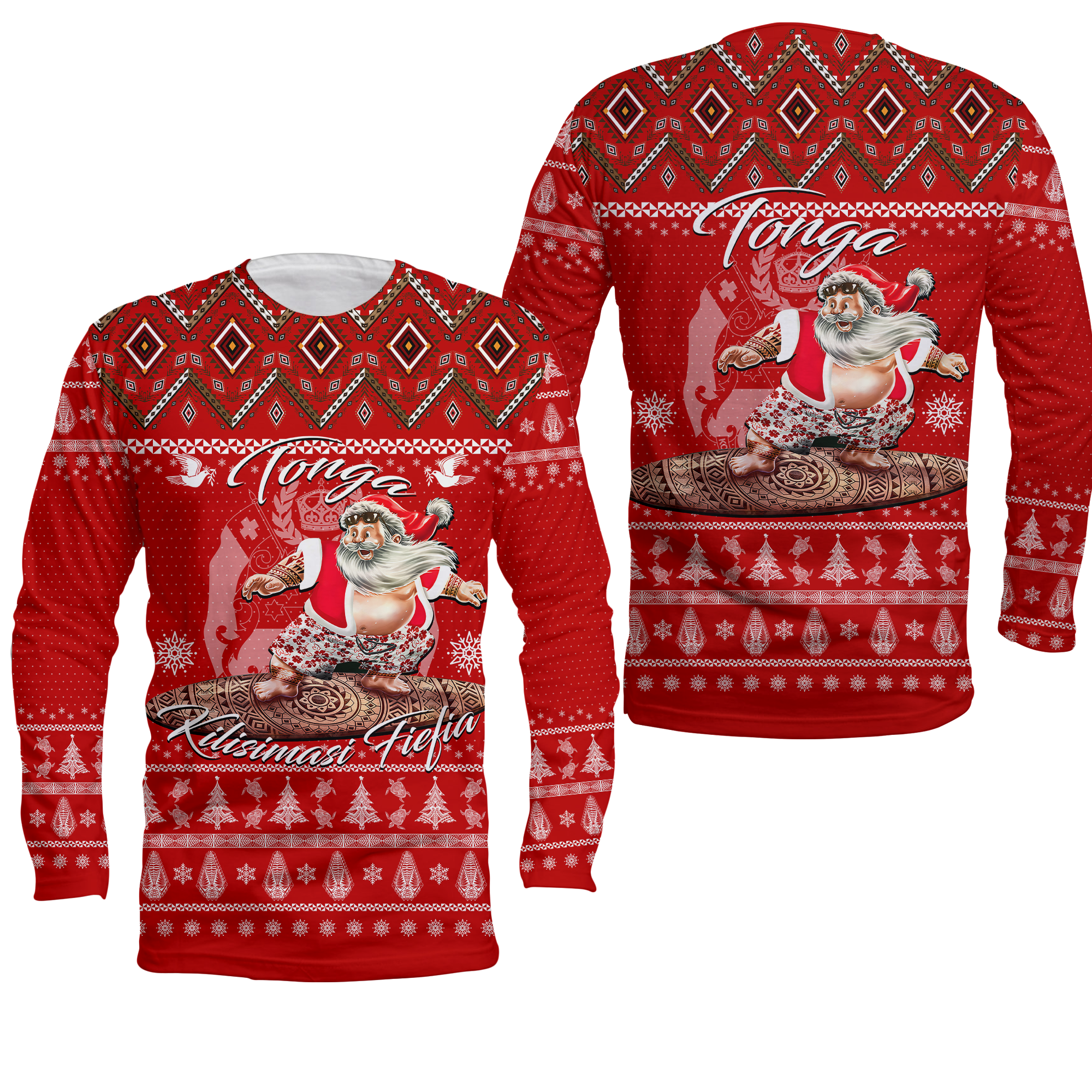 Tonga Christmas - Kilisimasi Fiefia Santas Polynesia Long Sleeve Shirt - LT2 Unisex RED - Polynesian Pride