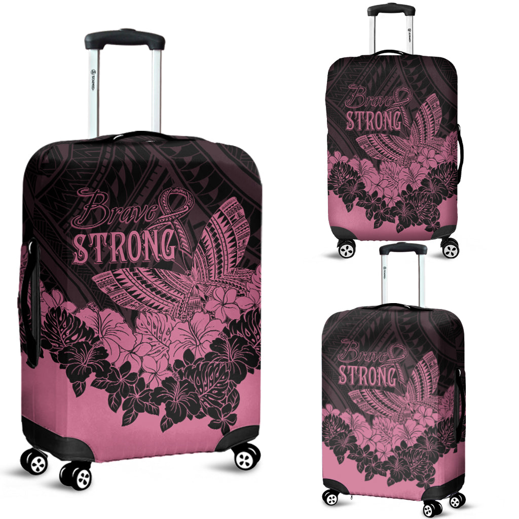 Polynesian Breast Cancer Awareness Luggage Cover Floral Butterfly LT7 Black - Polynesian Pride