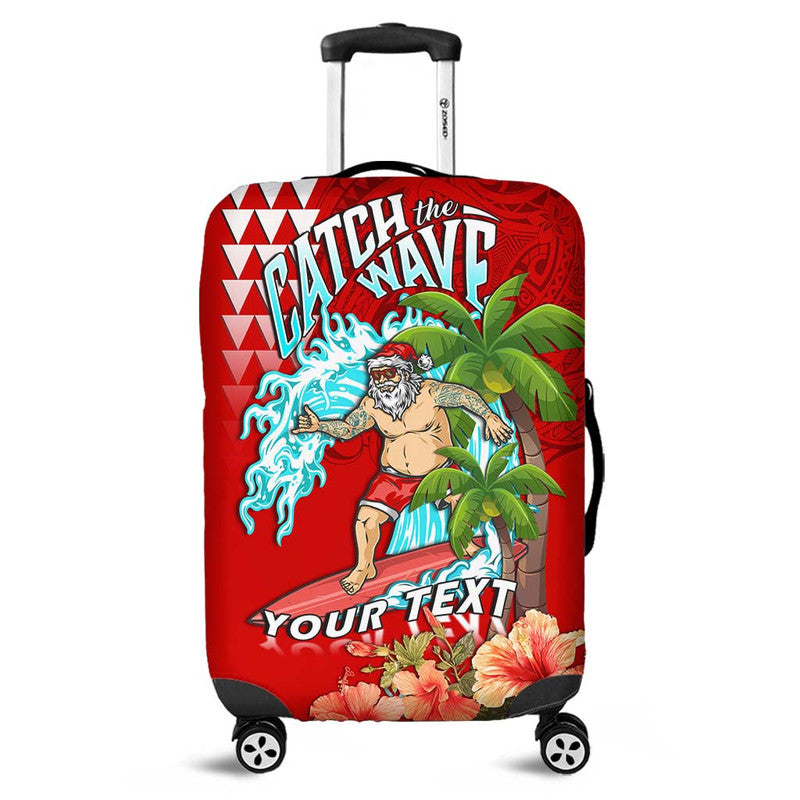 (Custom Personalised) Hawaii Mele Kalikimaka Luggage Cover Santa Claus Surfing Xmas Time LT9 Red - Polynesian Pride