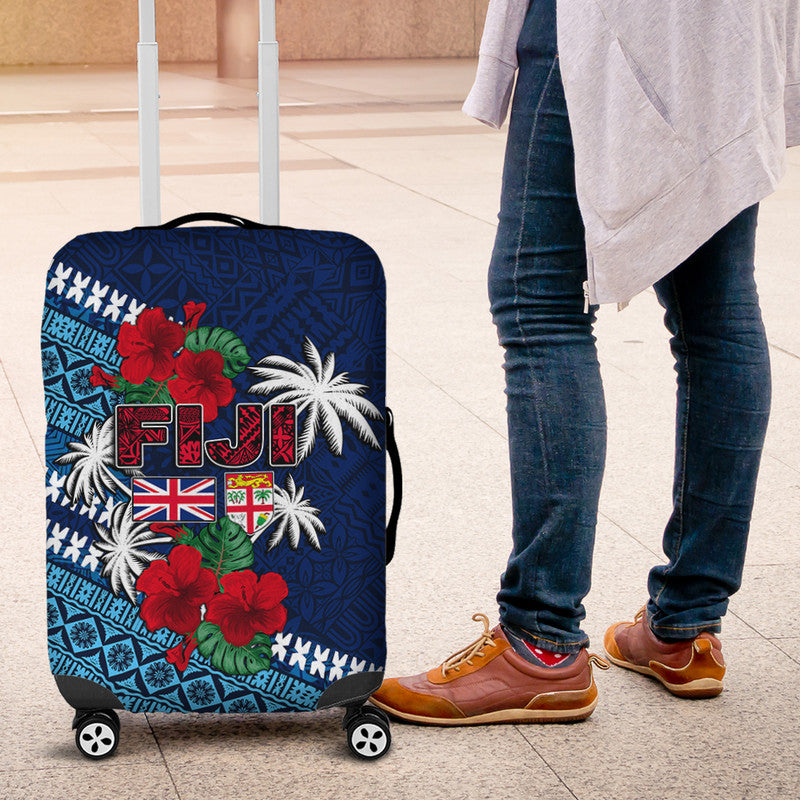 Fiji Patterns With Hibiscus Luggage Cover LT6 Blue - Polynesian Pride