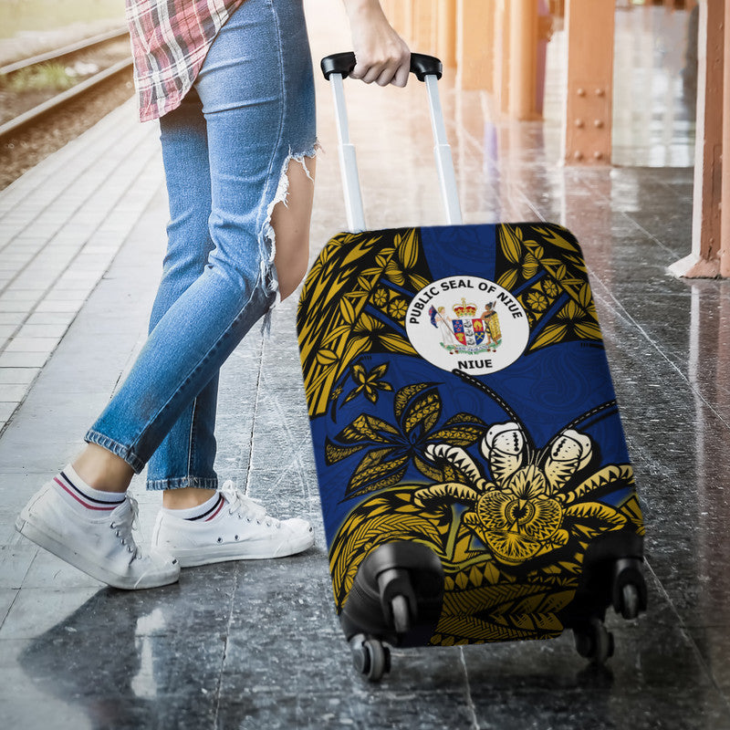 Niue Uga Luggage Cover Tribal Patterns Blue Style LT6 - Polynesian Pride