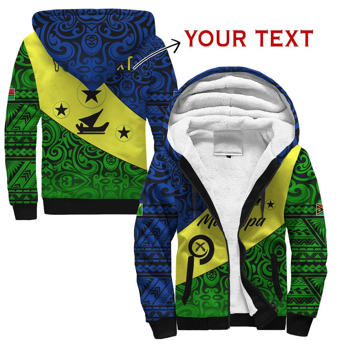 (Custom Personalised) Malampa Province Sherpa Hoodie Vanuatu Pattern LT13 Unisex Blue - Polynesian Pride