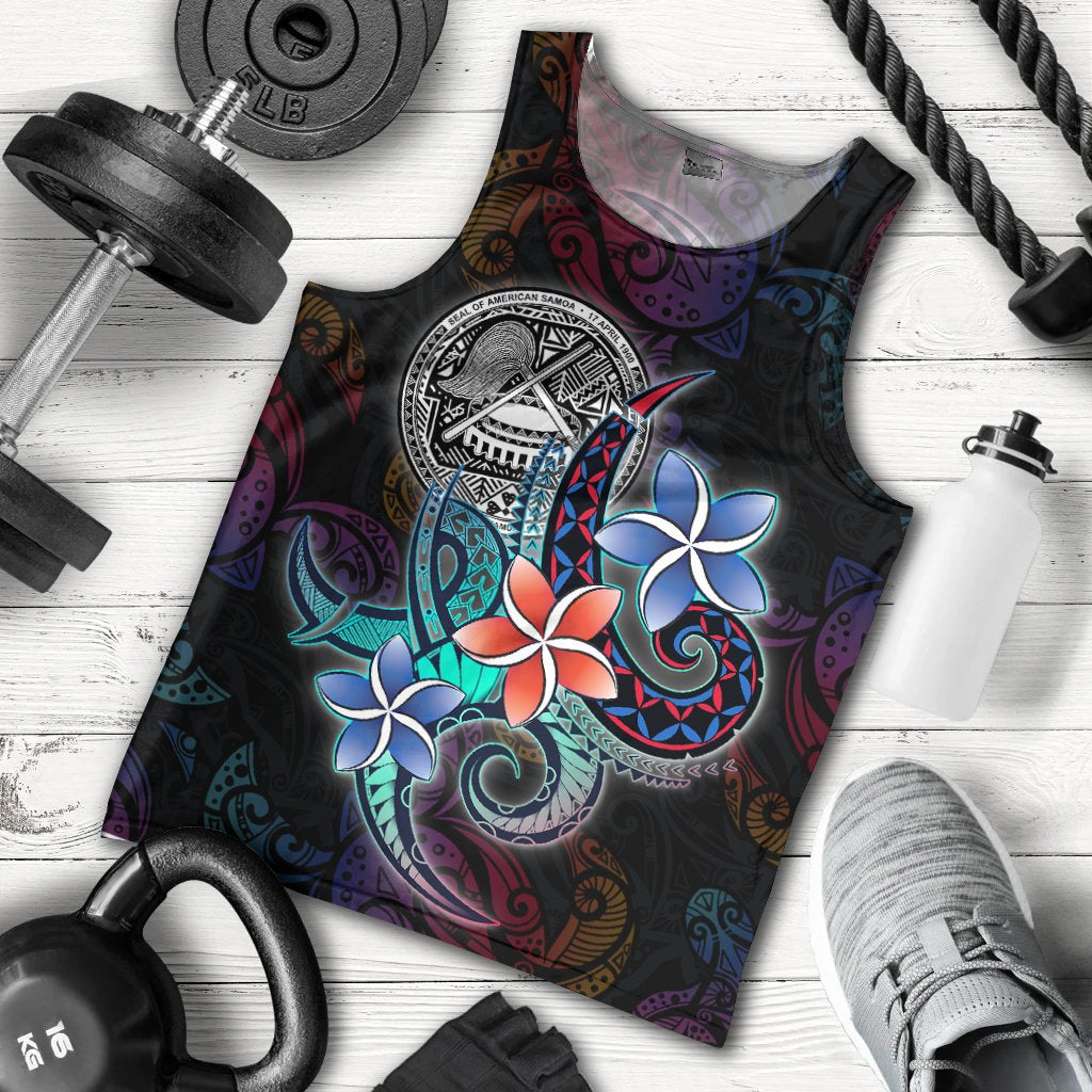 American Samoa Men Tank Top - Plumeria Flowers Style Black - Polynesian Pride