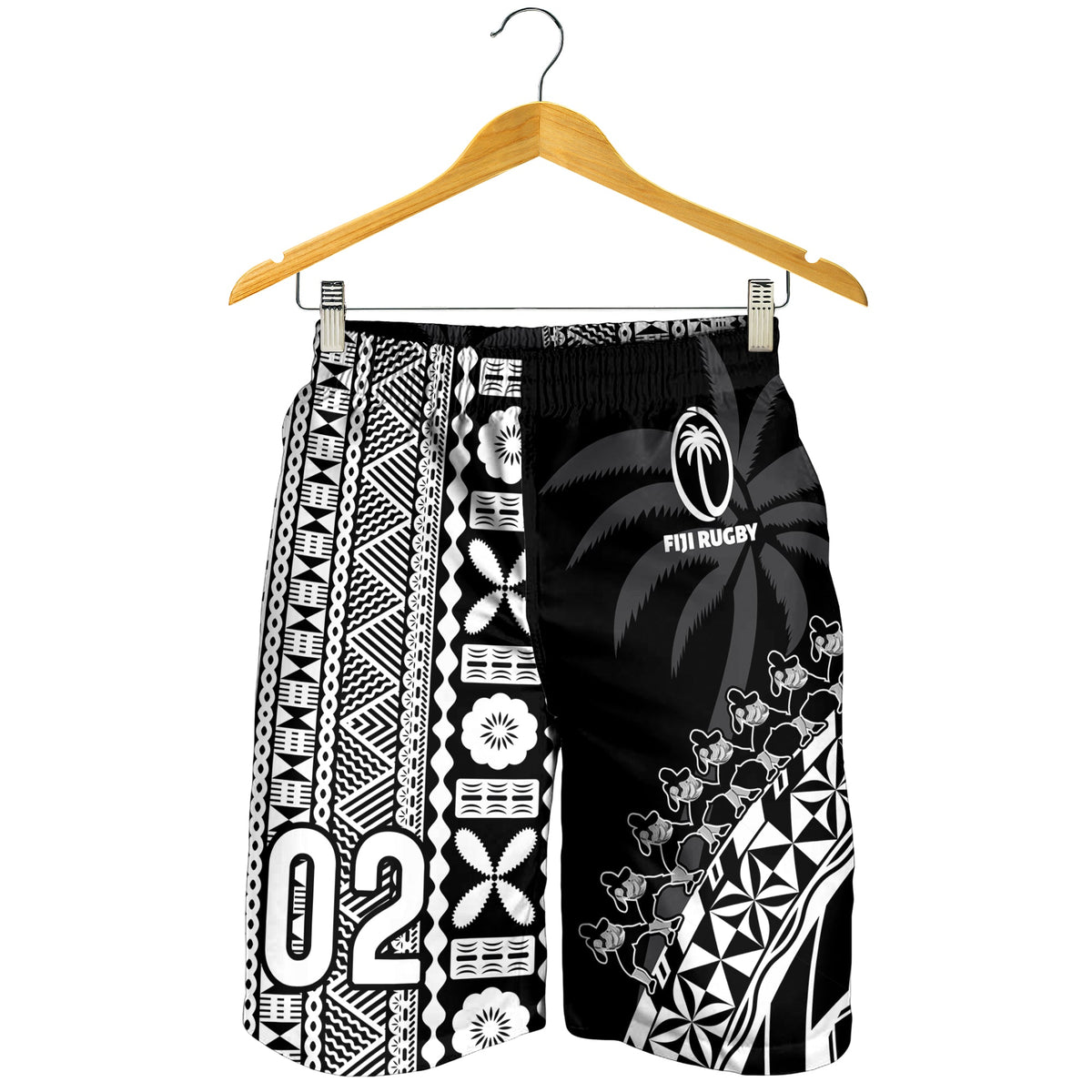 (Custom Personalised) Fiji Rugby Men Shorts Fijian Cibi Dance Tapa Pattern Black LT14 - Polynesian Pride