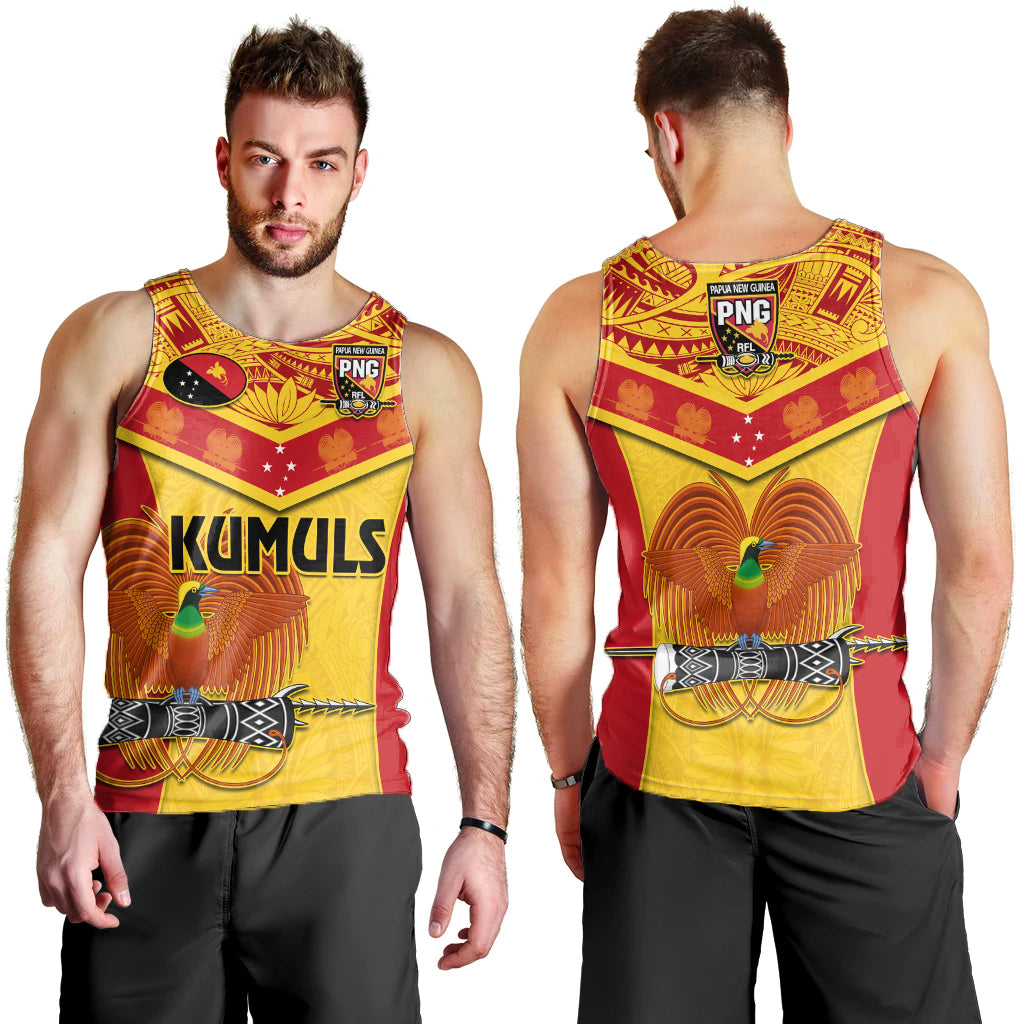 Papua New Guinea Rugby Men Tank Top PNG Kumuls Bird Of Paradise Yellow LT14 Yellow - Polynesian Pride
