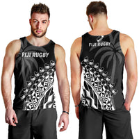 Fiji Rugby Men Tank Top Fijian Cibi Dance Tapa Pattern Black LT14 Black - Polynesian Pride