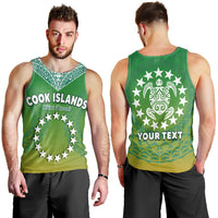 (Custom Personalised) Cook Islands Men Tank Top Circle Pattern Mix Sea Turtle Green Version LT14 - Polynesian Pride