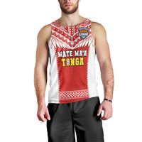 (Custom Text And Number) Tonga Rugby Men Tank Top Mate Maa Tonga Pacific Ngatu White LT14 - Polynesian Pride