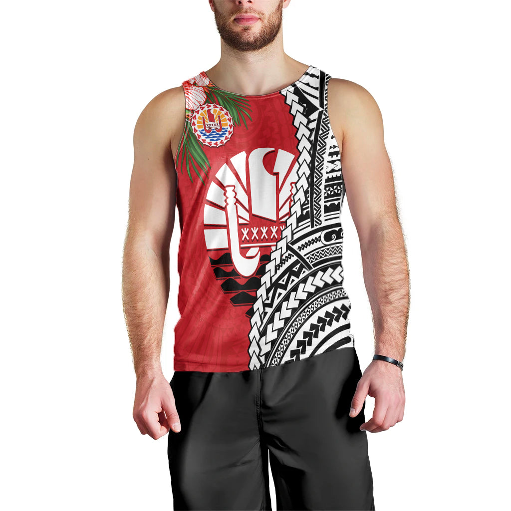Tahiti Islands Men Tank Top Polynesian Shark Mix Tropical Flowers LT14 - Polynesian Pride