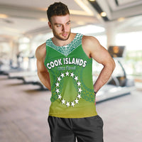 Cook Islands Men Tank Top Circle Pattern Mix Sea Turtle Green Version LT14 - Polynesian Pride