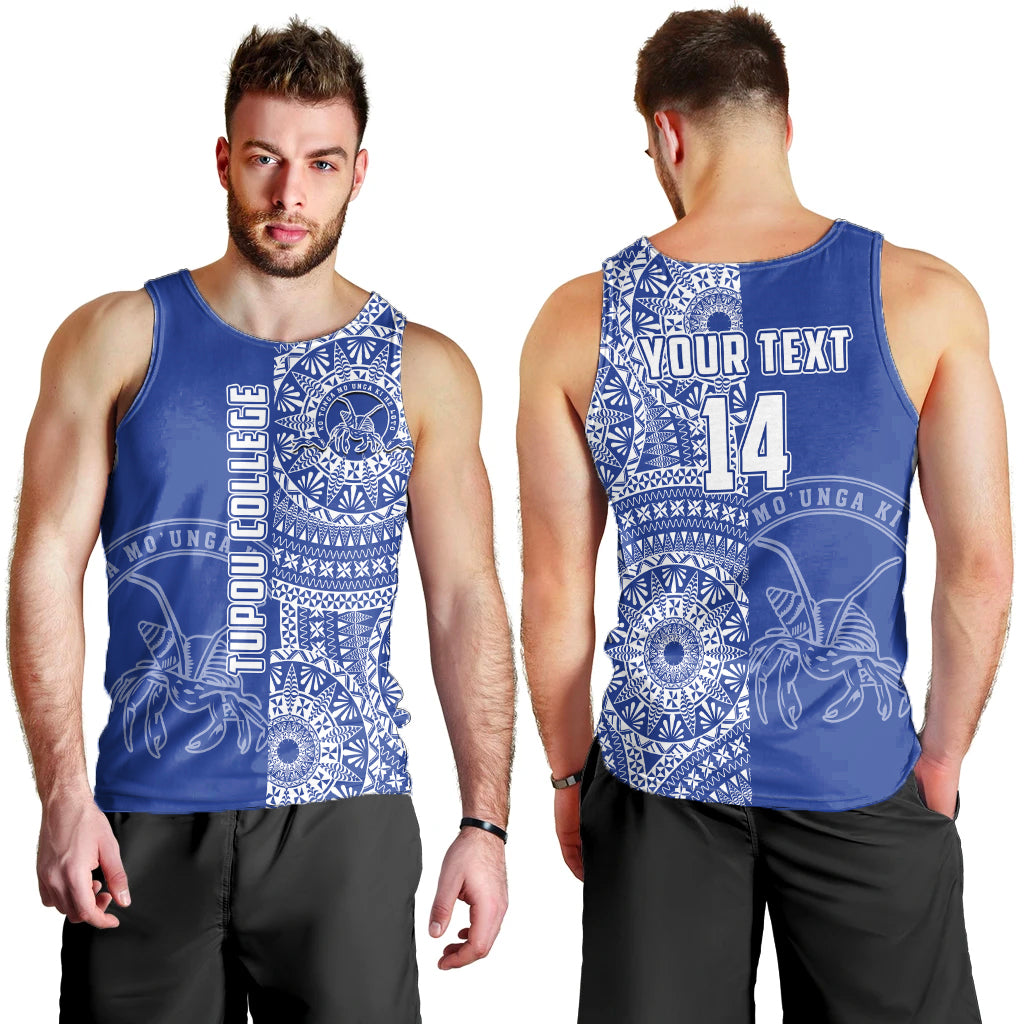 (Custom Text And Number) Tupou Tonga College Men Tank Top Class Of Year Tongan Ngatu Pattern LT14 Blue - Polynesian Pride